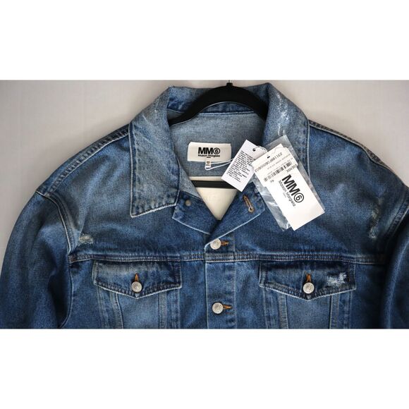 MM6 x Maison Margiela Women's Sz 42 US Small Blue Distressed Denim Jacket - Picture 4 of 9
